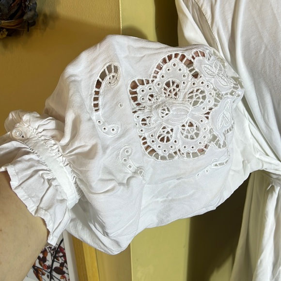 ANTHROPOLOGIE Lea & Viola Size 3X White Poet Blouse Tunic PussyBow Stretch $120 - Picture 10 of 16